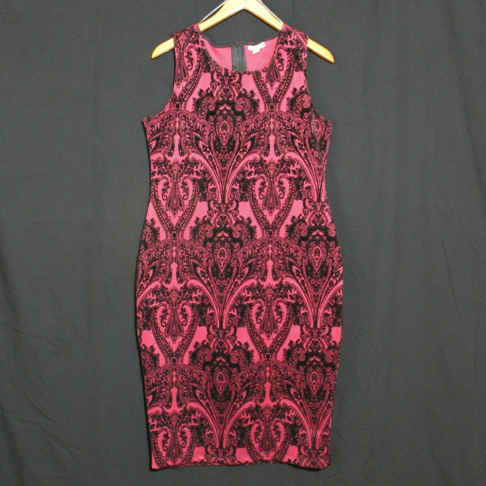 Olivia Matthews Flocked Damask Bodycon Midi Dress